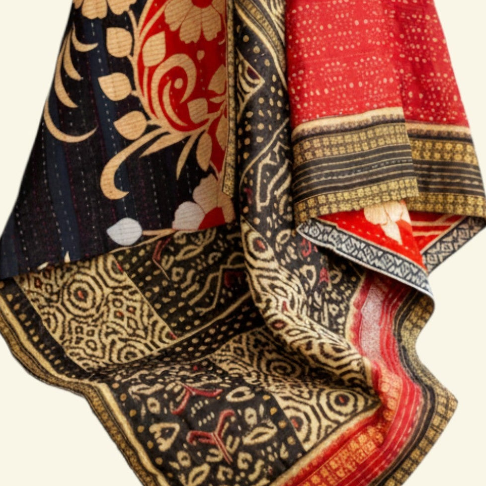 Decorative fabric with intricate patterns on a beige background