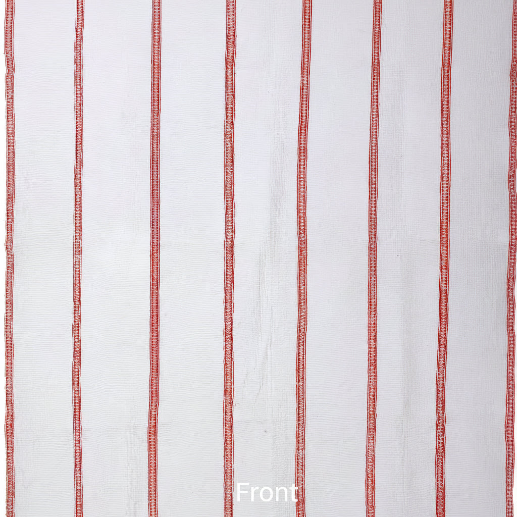 White towel with red stripes on a white background