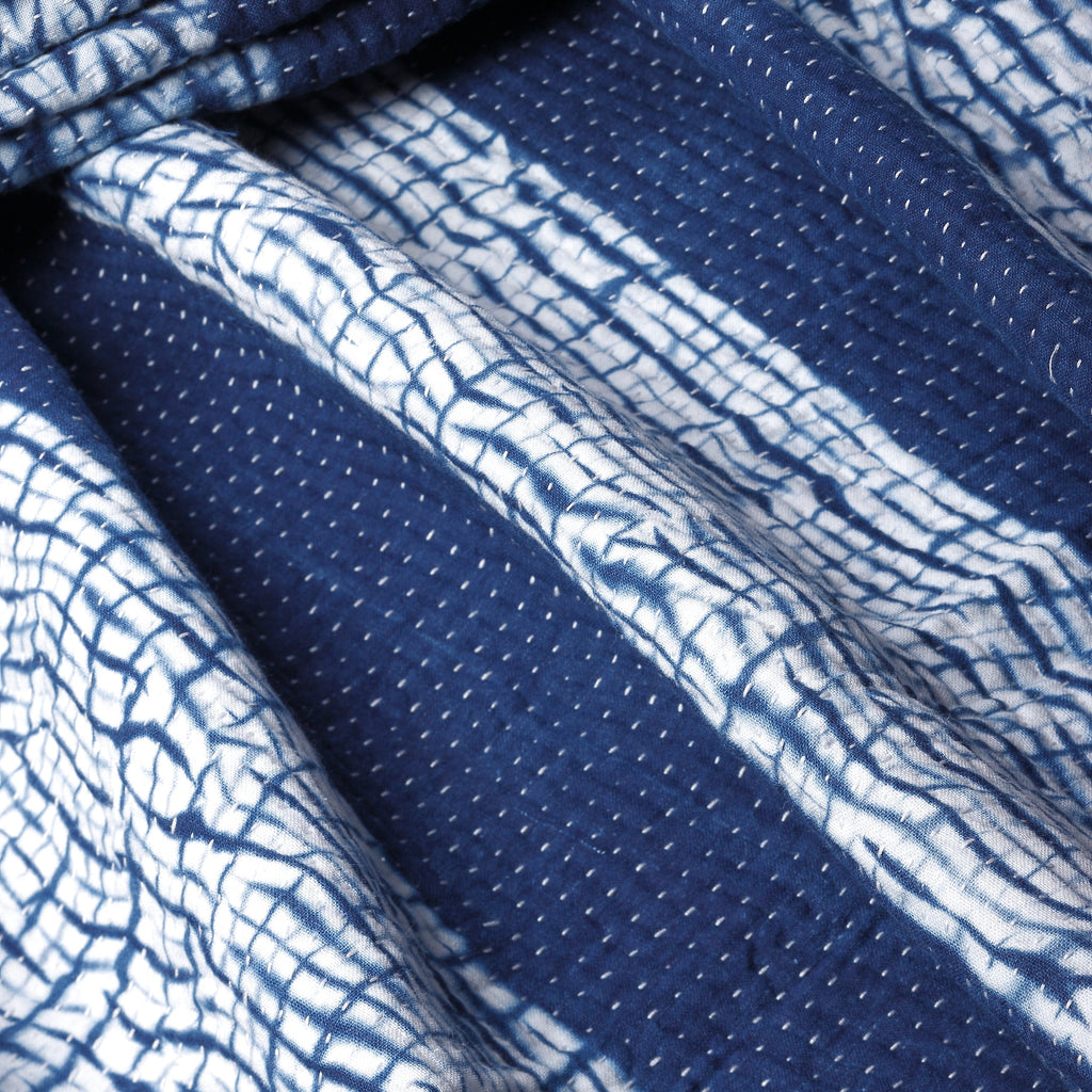 Close-up of blue and white patterned fabric